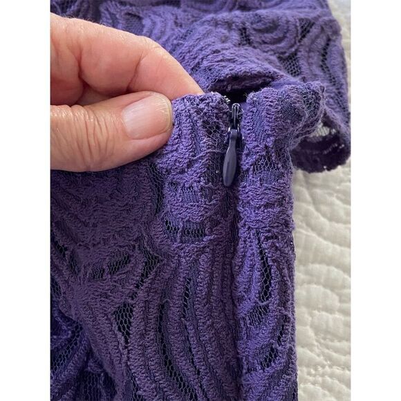 Coldwater Creek Purple Lace Knee Length Dress Size 4 Cap Sleeve​ - Picture 9 of 14